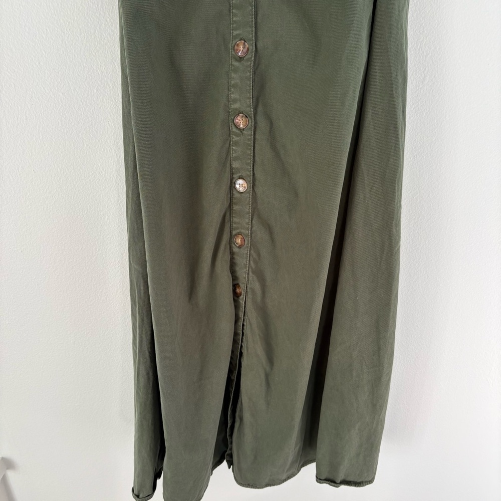 Sezane || Jeanette Dress Belted Button Front Midi Shirtdress Olive Green 34 US 2 - Picture 4 of 11